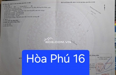Bán đất đẹp mặt tiền đường Hoà Phú 16 (Gò Nãy 4 cũ), vị trí sát Tô Hiệu